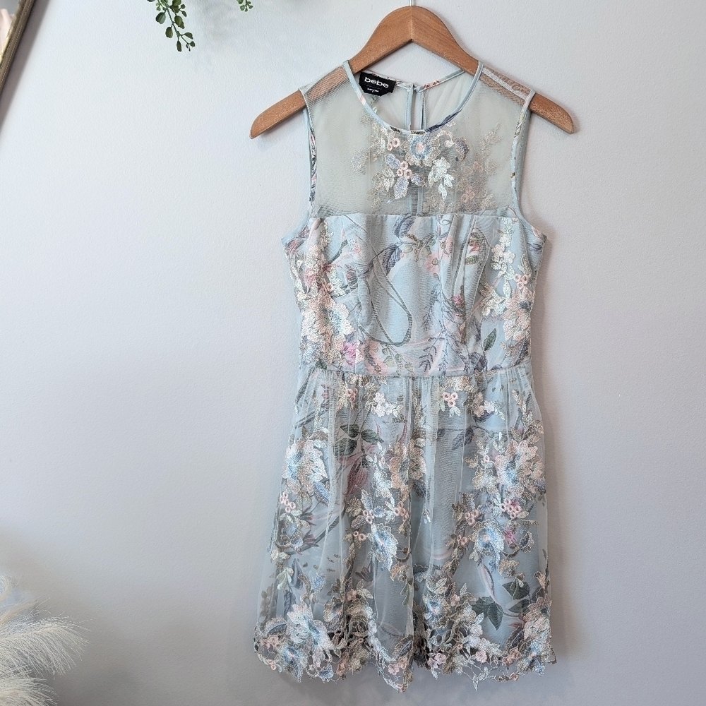 Bebe Floral Embroidered Midi Dress